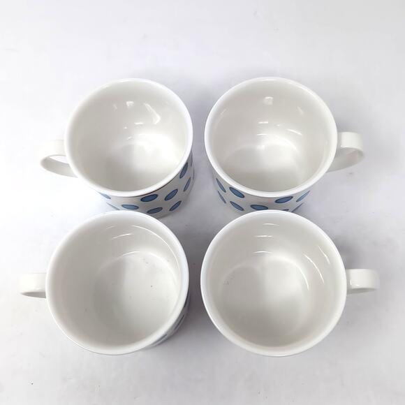 Villeroy & Boch Twist Anna Flat Coffee Mugs Cups Set Of 4 White Blue Polka Dots - Picture 3 of 7
